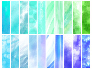 水彩の長方形素材セット/青・緑