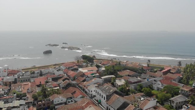 Galle Fort, Sri Lanka. Panoramic Top View, lightower and the mosque of sea fortress in Galle Galle Fort in south of Sri Lanka.