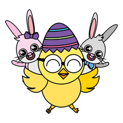 beautiful rabbits couple with chick