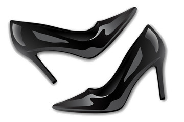 Modern fashionable classic shoes, female black high heeled shoes top view
