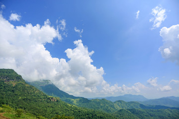 Beautiful mountain landscape with mountain forest and blue sky in Thailand.
