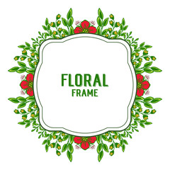 Vector illustration green foliage with abstract red floral frames