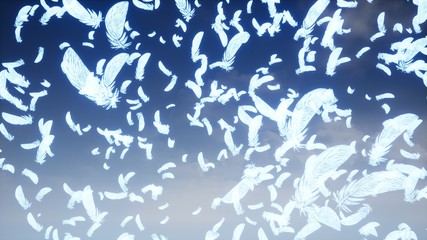 青空に舞う光る羽根