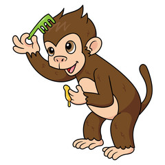 Cartoon Monkey Combing Hair