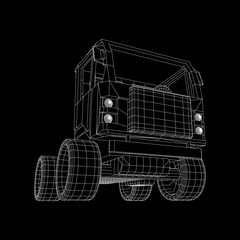 Truck or lorry car. Cargo vehicle model wireframe low poly mesh vector illustration
