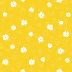 Floral seamless pattern in doodle style on orange background