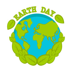 Planet Earth with leaves. Earth day. Vector illustration design