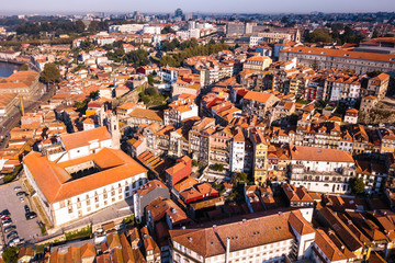 Fototapeta na wymiar Aerial view of houses in the center of Porto, Portugal.