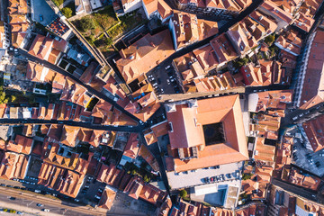 Aerial view roofs in the old city center of Porto - Portugal.