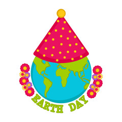 Planet Earth with a party hat. Earth day. Vector illustration design