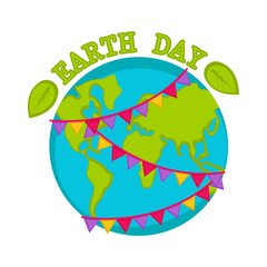 Planet Earth with pennants. Earth day. Vector illustration design