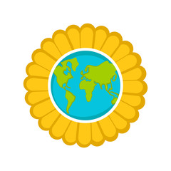 Planet Earth on a blossom flower. Earth day. Vector illustration design