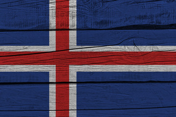 Iceland flag painted on old wood plank