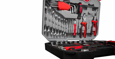 Fototapeta premium Set of tools in the work place.Lots of tools arranged in box.