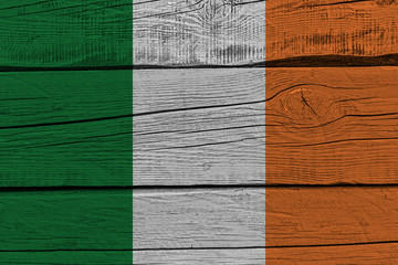 Ireland flag painted on old wood plank