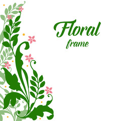 Vector illustration frame flower pink foliage green for template cards