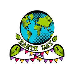 Sketch of planet Earth with pennants. Earth day. Vector illustration design