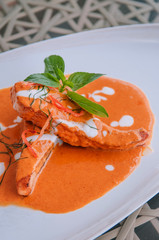 Choo Chee - Thai Spicy red curry thick sauce with grilled salmon