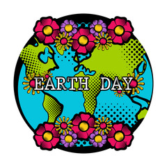 Sketch of planet Earth with flowers. Earth day. Vector illustration design