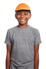 Smiling happy African American boy in orange cap