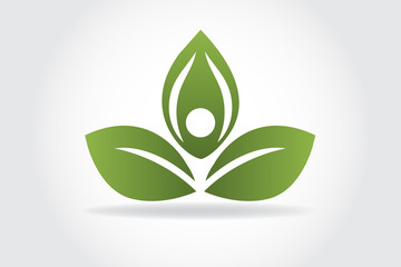 Green leaf yoga people logo