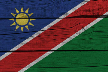 Namibia flag painted on old wood plank