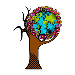 Sketch of planet Earth on a tree. Earth day. Vector illustration design