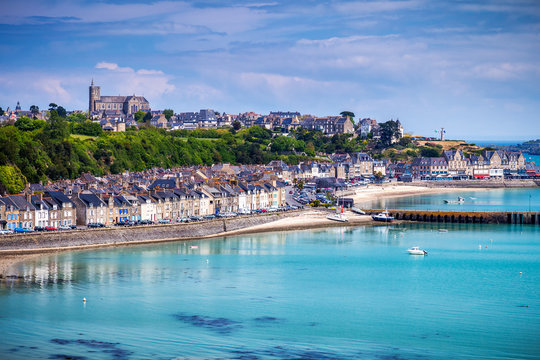 Panoramic view of Cancale, located on the coast of the Atlantic Ocean on the Baie du Mont Saint Michel, in the Brittany region of Western France