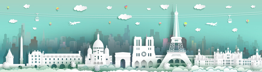 Fototapeta premium Traveling France with cabel car, balloon and airplane.