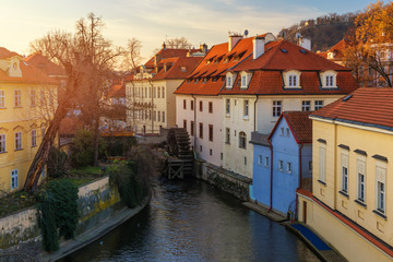 Fototapeta na wymiar Kampa Island with Certovka River and Watermill in Old Prague, Czech Republic