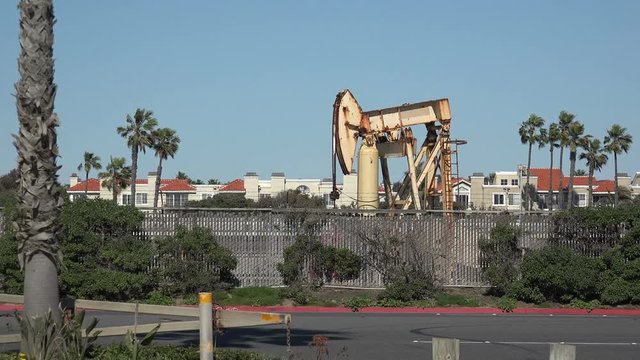 Oil pump jacks along the Pacific Coast Highway in Southern California