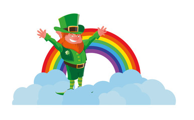 saint patrick lemprechaun with cane and rainbow