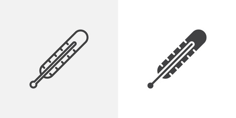 Fever Thermometer icon. line and glyph version, outline and filled vector sign. Medical thermometer linear and full pictogram. Symbol, logo illustration. Different style icons set