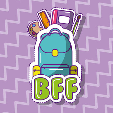school backpack with book ruler palette brush bff concept