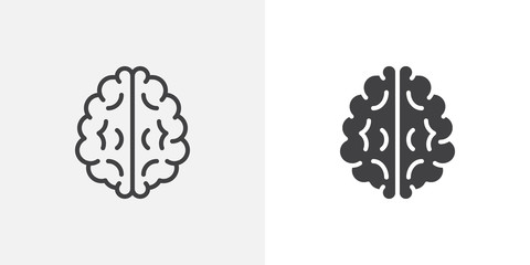 Human brain icon. line and glyph version, outline and filled vector sign. Brain linear and full pictogram. Intelligence, intellect symbol, logo illustration. Different style icons set
