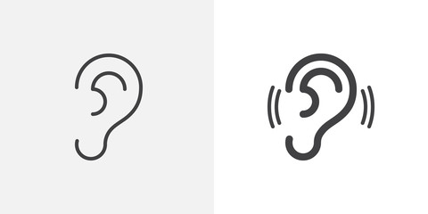 Ear, hearing icon. line and glyph version, outline and filled vector sign. Human ear organ linear and full pictogram. Symbol, logo illustration. Different style icons set - obrazy, fototapety, plakaty