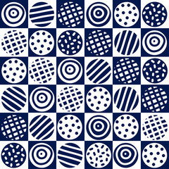 Decorative abstract polka dots in the style of the 60s.  Cheerful polka dot vector seamless pattern. Can be used in textile industry, paper, background, scrapbooking.