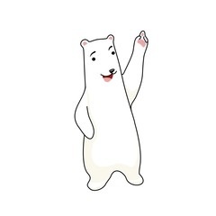 Vector illustration. Without background. Cute polar bear. Cheerful character. EPS. Bear points up. With contour.