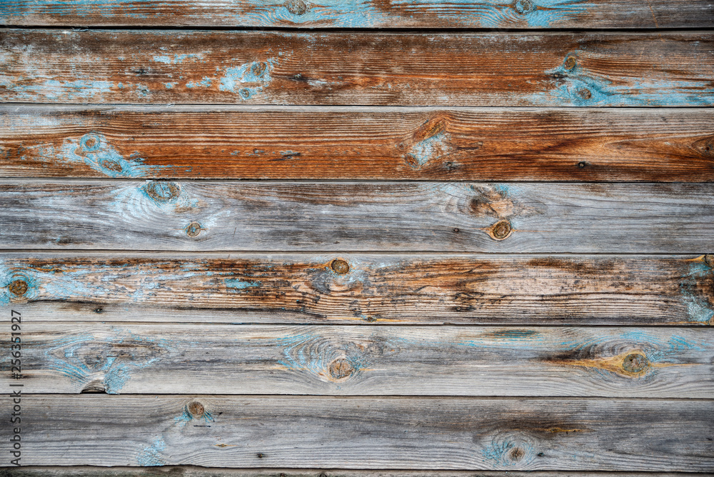 Wall mural Wooden texture with old peeling paint blue