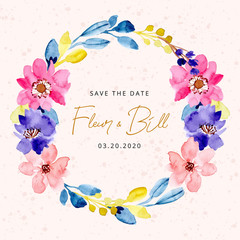 save the date with colorful flower watercolor background