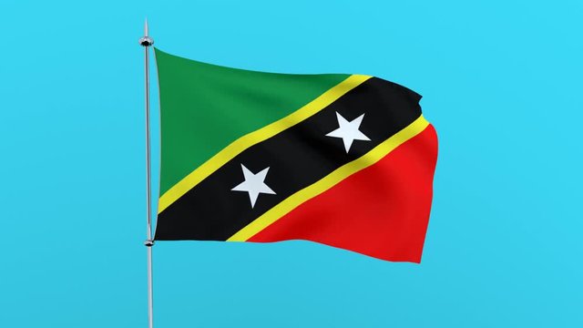 Flag of the country     Saint Kitts and Nevis  flutters on blue background. 3D rendering