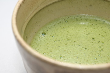 抹茶の気泡のクローズアップ