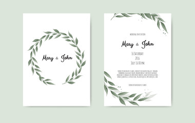 Botanical wedding invitation card template design, white and pink flowers on white background.