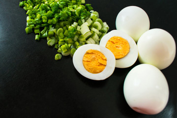 Spring onions and boiled eggs