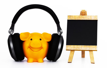 Glücksschwein mit Kopfhörer