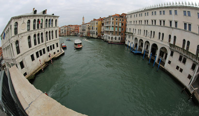 very wide view with fisheye lens from the Rialto Bridge in Venic