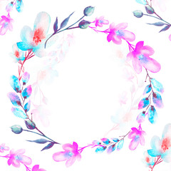 Watercolor bouquet of flowers, Beautiful abstract splash of paint, fashion illustration, willow, poppy, chamomile, apple flowers, branch with berry, Apple tree, Linden, field or garden flowers. 