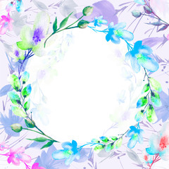 Fototapeta premium Watercolor bouquet of flowers, Beautiful abstract splash of paint, fashion illustration, willow, poppy, chamomile, apple flowers, branch with berry, Apple tree, Linden, field or garden flowers. 