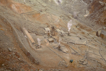 weekend travel, View of mountain at owakudani, sulfur quarry in Hakone, Japan