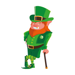 saint patrick lemprechaun with cane character